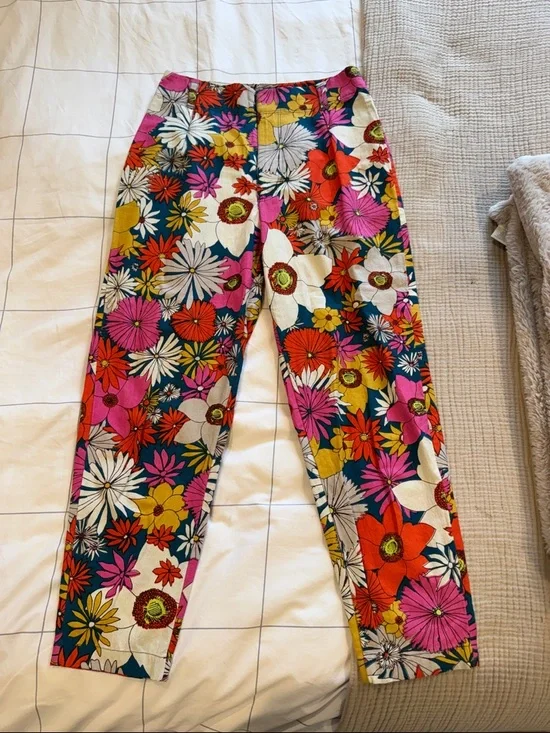 Free People Tessa Tapered Pants Retro Floral High Rise Crop Size 4 - Picture 4 of 9